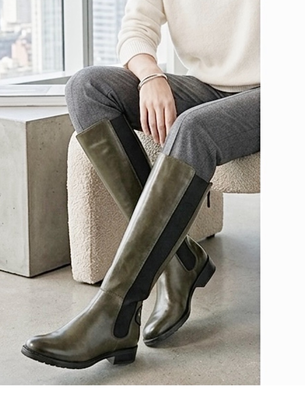 Rare New Franco Sarto Tahini Leather Tall Riding Boots Moss Olive Size 7